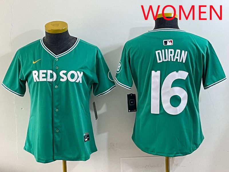 Women 2025 Boston Red Sox 16 Duran Dark Green Joint Name Nike MLB Jersey style 2